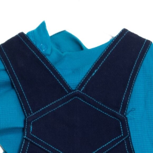 Baby Boys 2-Piece Outfit Set Size 3/6M With Safari Embroidered Overalls & Blue - Picture 6 of 8